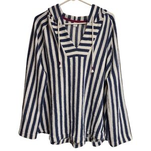 Old Navy lightweight hoodie cream and navy blue striped XL flowy